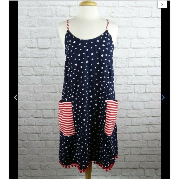 America & Beyond Americana Cover-up Dress Swimwear Beach Stars Size M - Picture 4 of 11